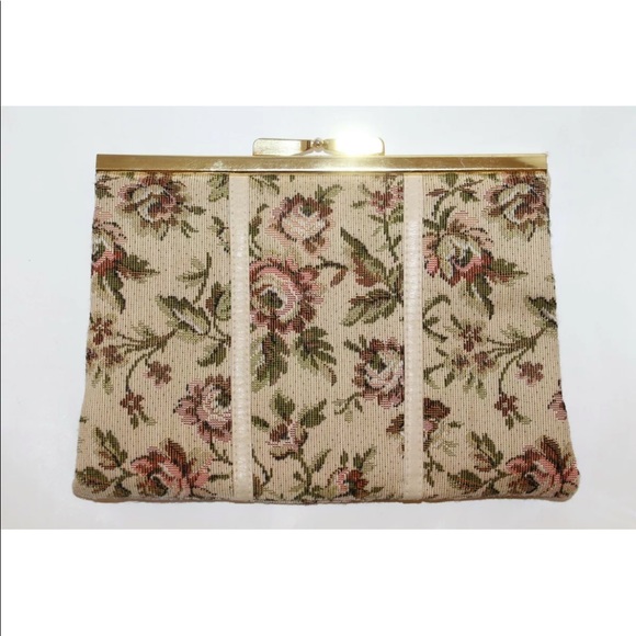 Vintage Carpet Tapestry Women JR Bag Purse Frame Gold Floral Canada - Picture 4 of 7